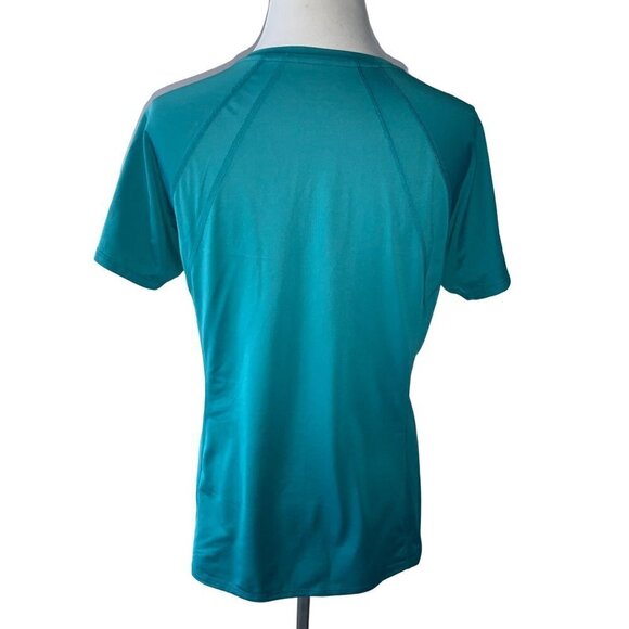 MOUNTAIN HARDWEAR LADIES SS SOLID TURQUOISE VNECK TOP TUNIC TEE TSHIRT EUC L - Picture 11 of 11
